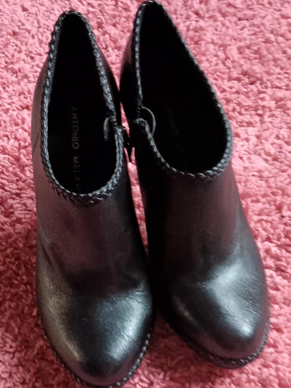 Material Girl Black Leather Ankle Booties with Braided Trim